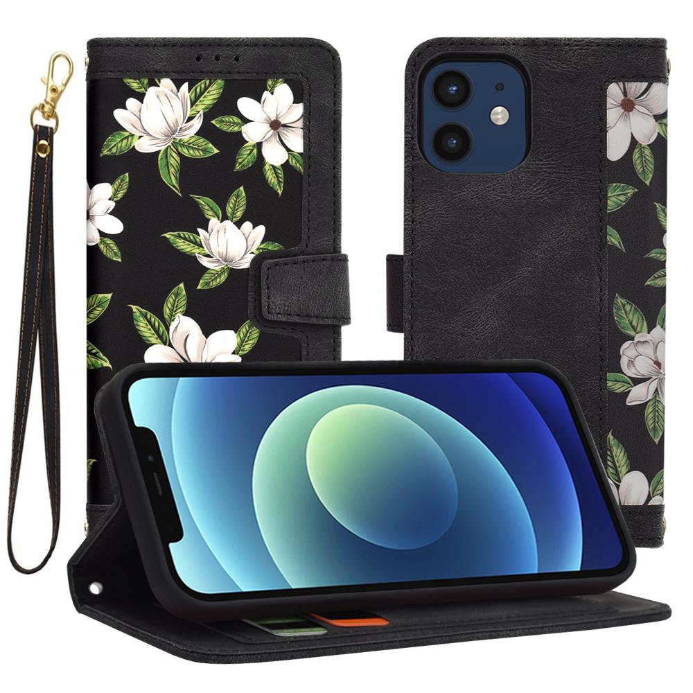 1451953 Étui portefeuille Techsuit FlipCraft pour iPhone 12 / 12 Pro - Flowers of the Dawn – Image 1