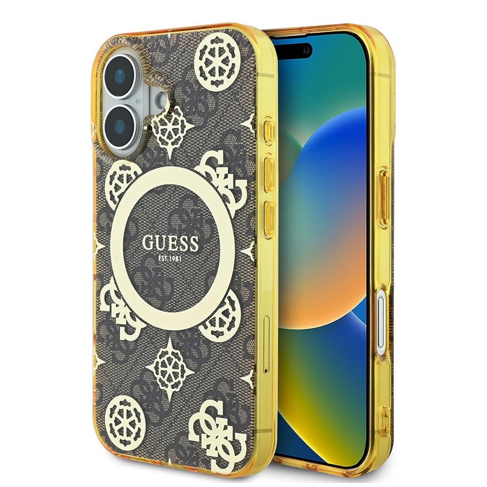 1559065 Coque Guess IML Peony On 4G Background MagSafe pour iPhone 16 - Brown – Image 1