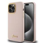 Coque Guess Silicone Logo Strass 4G pour iPhone 15 Pro - Light Pink