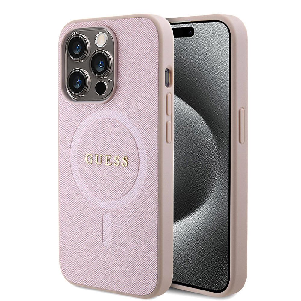 1586923 Coque Guess Saffiano MagSafe pour iPhone 15 Pro - Pink – Image 1