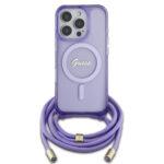 Coque Guess IML Crossbody Cord Script MagSafe avec cordon pour iPhone 16 Pro - Purple – Image 2