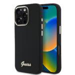Coque Guess Silicone Script Metal Logo & Frame pour iPhone 16 Pro - Black