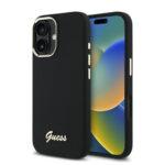 Coque Guess Silicone Script Metal Logo & Frame pour iPhone 16 Plus - Black