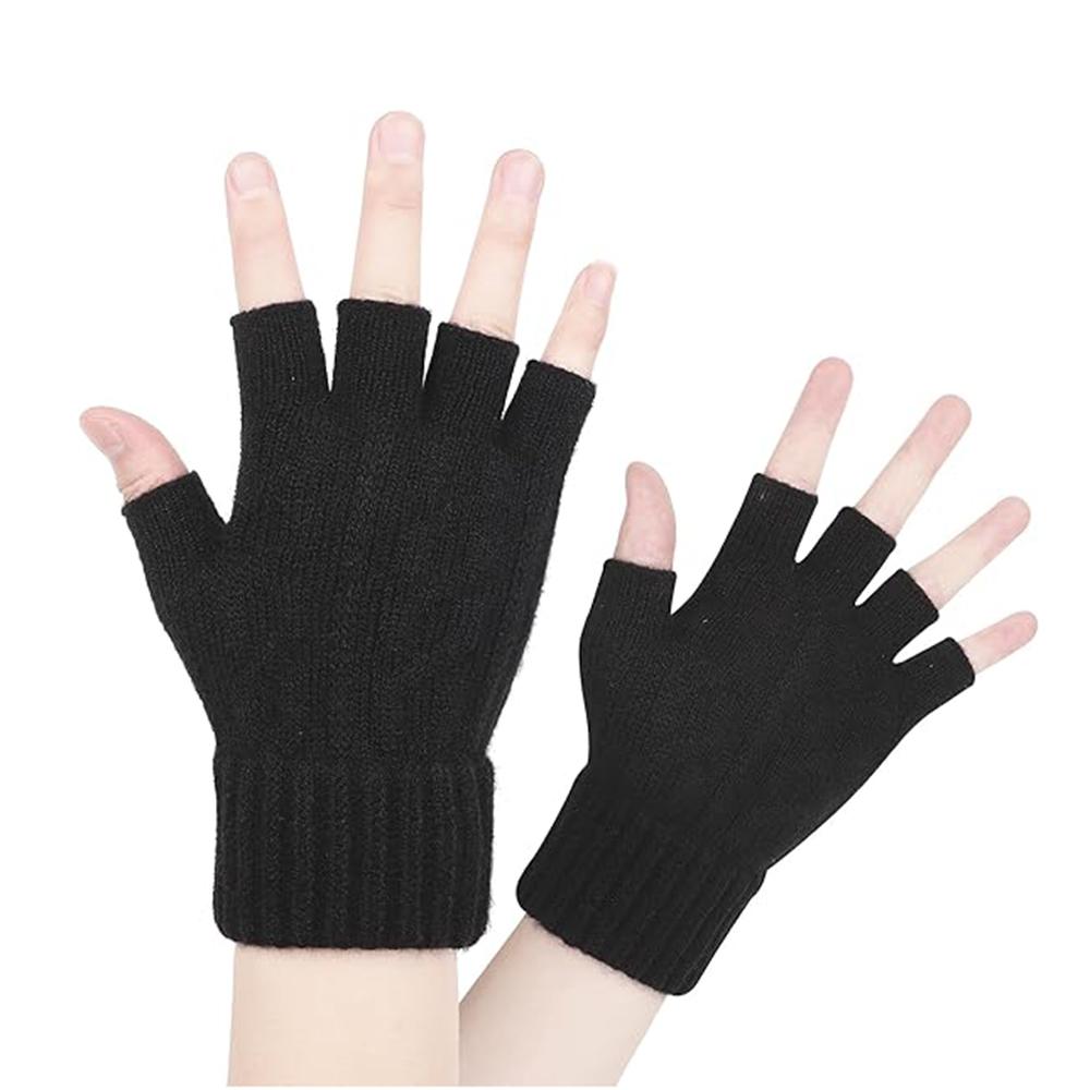 1774465 Gants pour écran tactile Techsuit (ST0014) en laine d'alpaga, demi-doigts, taille 17 cm - Black – Image 1