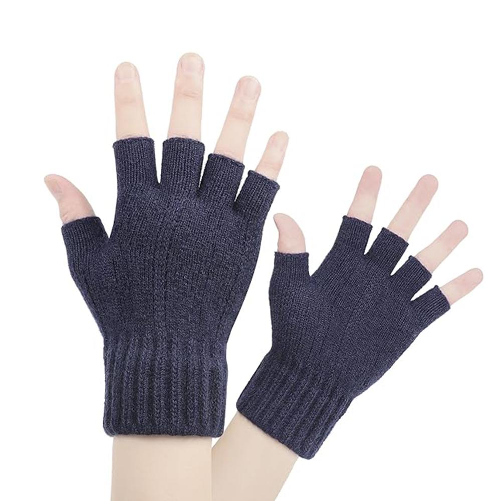 1774471 Gants pour écran tactile Techsuit (ST0014) en laine d'alpaga, demi-doigts, taille 17 cm - Navy Blue – Image 1