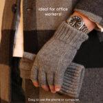 Gants pour écran tactile Techsuit (ST0014) en laine d'alpaga, demi-doigts, taille 17 cm   - Navy Blue – Image 3