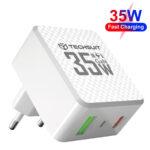 Chargeur mural Techsuit Tiny Series (CHPD173) GaN, USB, Type-C, Charge rapide, PD35W   - White