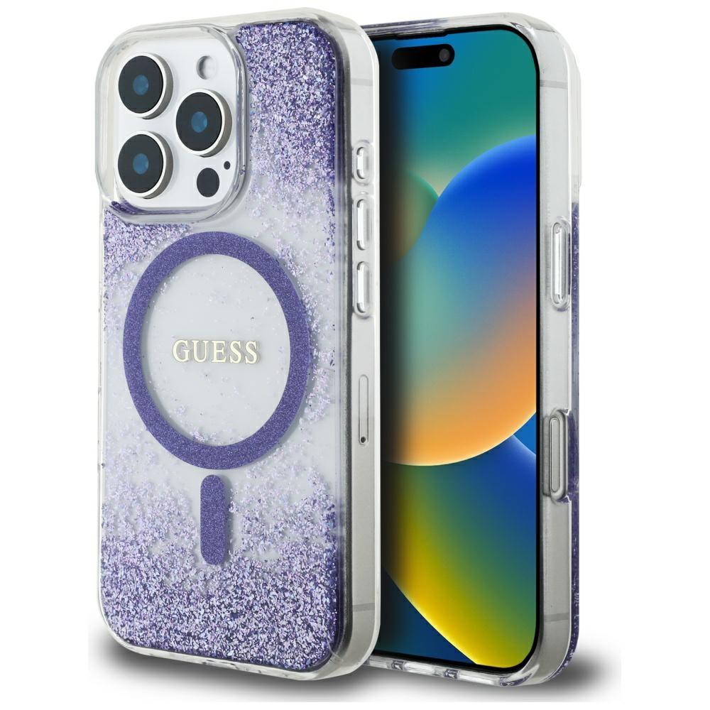 1981711 Coque Guess Liquid Glitter Flower MagSafe pour iPhone 16 Pro - Purple – Image 1