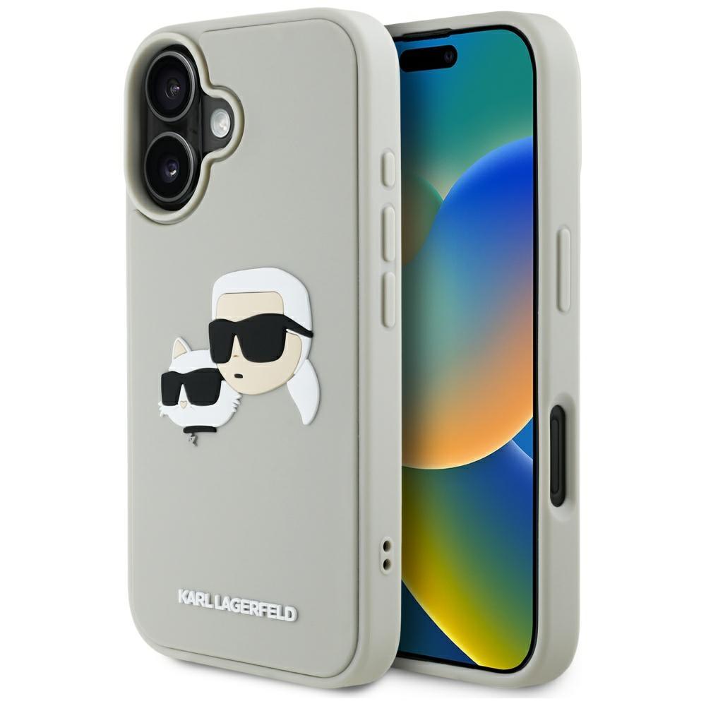 1982653 Coque Karl Lagerfeld 3D Design pour iPhone 16 - Beige Rubber Karl&Choupette – Image 1