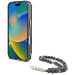 Coque Guess IML Palm Trees Triangle MagSafe avec dragonne de perles pour iPhone 16 - Black – Image 3