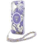Coque Guess IML Palm Trees Triangle MagSafe avec dragonne de perles pour iPhone 16 - Purple – Image 5