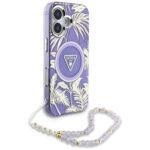 Coque Guess IML Palm Trees Triangle MagSafe avec dragonne de perles pour iPhone 16 - Purple – Image 3