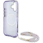 Coque Guess IML Palm Trees Triangle MagSafe avec dragonne de perles pour iPhone 16 - Purple – Image 4