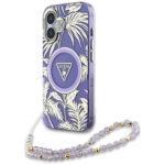 Coque Guess IML Palm Trees Triangle MagSafe avec dragonne de perles pour iPhone 16 - Purple – Image 2