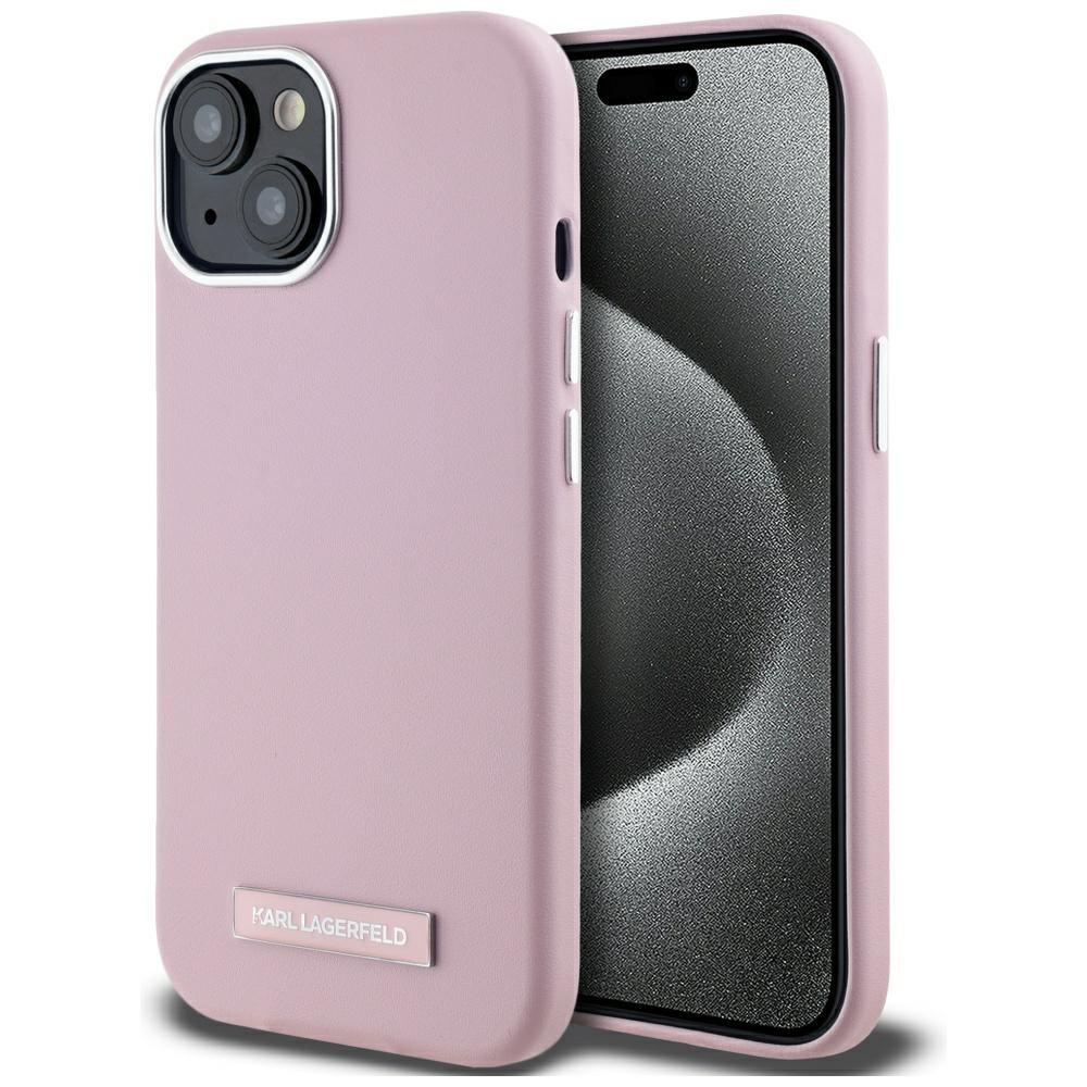 2161123 Coque Karl Lagerfeld Leather MagSafe pour iPhone 15 - Pink FW Metal Plate – Image 1