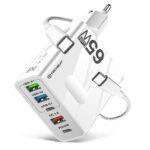 Chargeur secteur + câble Techsuit PentaXPower (CHC1) 3x USB, 2x Type-C PD 25W, 65W, GaN, Charge rapide, Câble Type-C inclus 1m   - White – Image 2