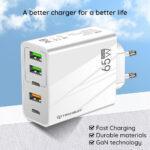 Chargeur secteur + câble Techsuit PentaXPower (CHC2) 3x USB QC 3.0, 2x Type-C PD 20W, 65W, GaN, Charge rapide, Câble Type-C inclus 1m   - Black – Image 5