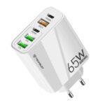 Chargeur secteur + câble Techsuit PentaXPower (CHC2) 3x USB QC 3.0, 2x Type-C PD 20W, 65W, GaN, Charge rapide, Câble Type-C inclus 1m   - White – Image 3