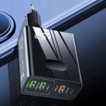 Chargeur secteur Techsuit PentaXPower (CHC1) 3x USB, 2x Type-C PD 25W, 65W, GaN, Charge rapide   - Black – Image 3