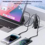 Chargeur secteur Yesido (YC69) USB, Type-C, 30 W, Avec affichage numérique, charge rapide, pour téléphone, tablette   - Black – Image 4