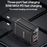 Chargeur secteur Yesido (YC69) USB, Type-C, 30 W, Avec affichage numérique, charge rapide, pour téléphone, tablette   - Black – Image 2