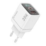 Chargeur secteur Techsuit LEDChargX (CH3) Type-C, USB, GaN, PD35W, Charge rapide, Affichage LED   - White