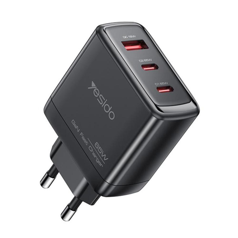 2528245 Chargeur secteur Yesido (YC144) 2 ports USB-C, 1 port USB-A, 65 W, technologie GaN, charge rapide - Black – Image 1