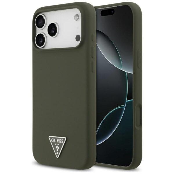 Coque Guess Silicone Triangle Logo MagSafe pour iPhone 17 Pro Max - Khaki