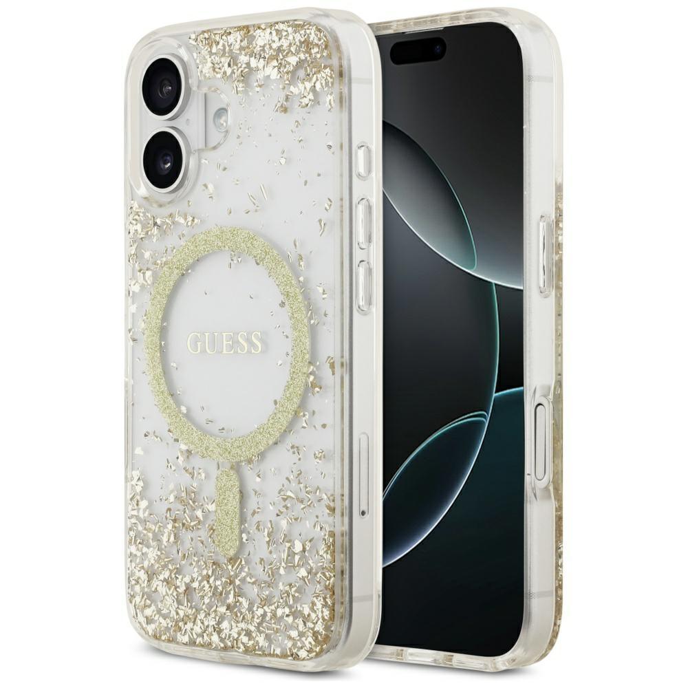 2572237 Coque Guess Liquid Glitter Flower MagSafe pour iPhone 17 - Gold – Image 1
