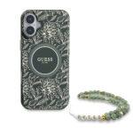 Coque Guess IML Flowers Allover Electro MagSafe avec dragonne de perles pour iPhone 16 Plus - Green – Image 3