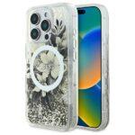 Coque Guess Liquid Glitter Flower MagSafe pour iPhone 16 Pro - Beige