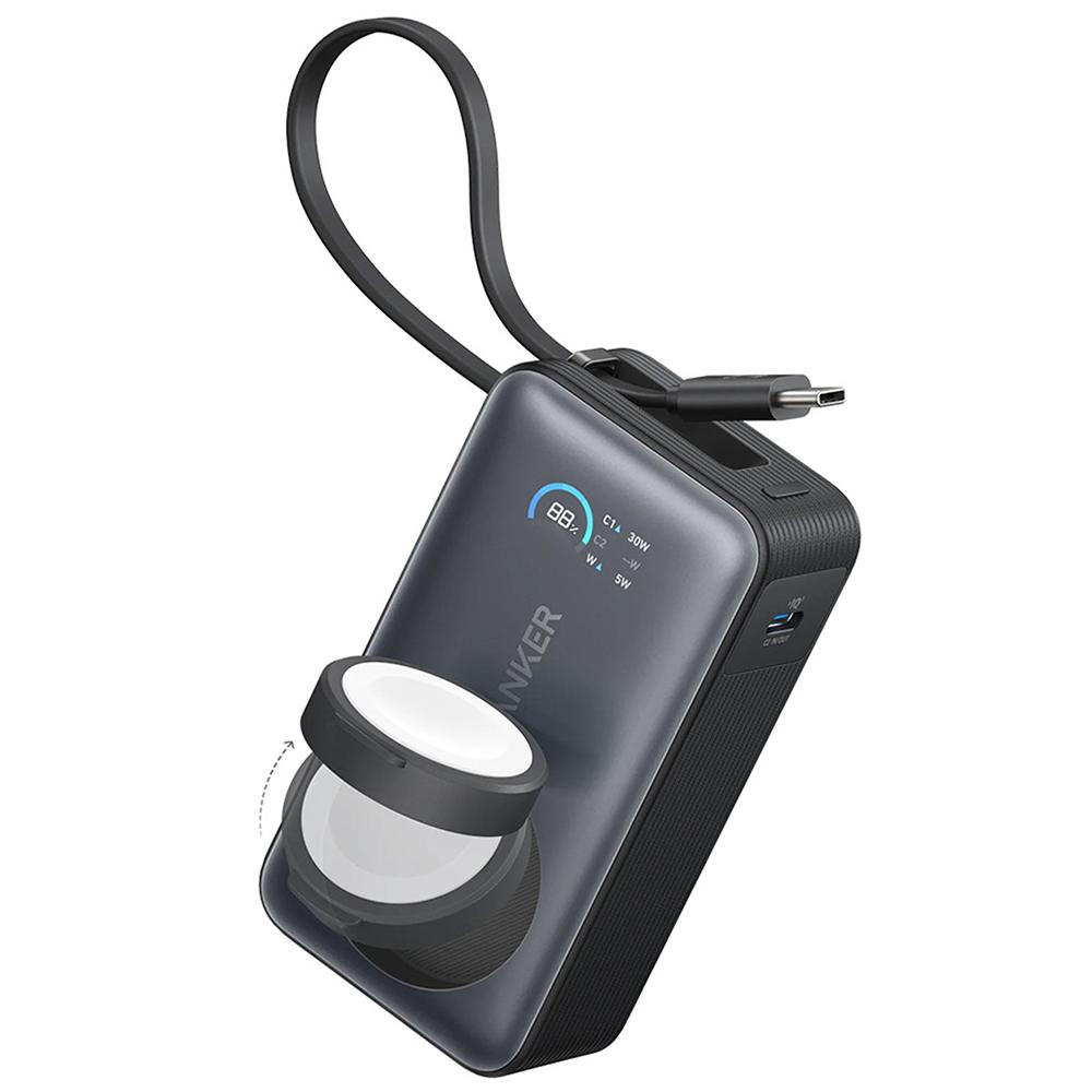 2077825 Batterie externe Anker MagGo (A1657H11) pour Apple Watch, charge rapide, ultra-fine, 10 000 mAh, Qi2 35 W avec câble USB-C - Noir – Image 1