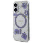 Coque Guess Hardcase Resin Flowers MagSafe avec paillettes pour iPhone 16 - Purple – Image 3