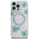 Coque Guess Resin Flowers and Glitter MagSafe pour iPhone 16 Pro Max - Turquoise – Image 2