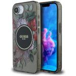 Coque Guess IML Flowers MagSafe pour iPhone 16e - Black