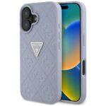 Coque Guess Leather Hot Stamp 4G Pattern Triangle Metal Logo pour iPhone 16 - Light Purple