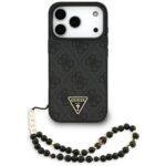 Coque Guess Hardcase 4G Triangle Logo MagSafe avec dragonne de perles pour iPhone 17 Pro - Black
