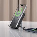 Batterie externe magnétique Acefast M24 10 000 mAh - Charge rapide 22,5 W - Sans fil aimantée - USB-C + câble USB-C + support - LED - Gris métal – Image 5