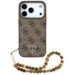 Coque Guess Hardcase 4G Triangle Logo MagSafe avec dragonne de perles pour iPhone 17 Pro - Brown