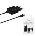 Chargeur mural d'origine Samsung (EP-T1510XBEGEU) Câble USB-C inclus, Charge rapide USB-C 15 W - Noir