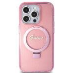 Coque Guess Ring Stand Script Glitter MagSafe pour iPhone 15 Pro - Pink – Image 3