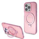 Coque Guess Ring Stand Script Glitter MagSafe pour iPhone 15 Pro - Pink