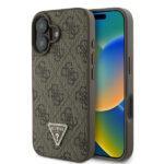 Coque Guess Leather 4G Triangle Strass pour iPhone 16 Plus - Brown