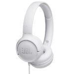 Casque filaire JBL Tune 500 on-ear, drivers 32 mm, télécommande micro - White