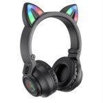 Casque Bluetooth Borofone BO18 avec oreilles de chat et LED, autonomie 7 h - Black